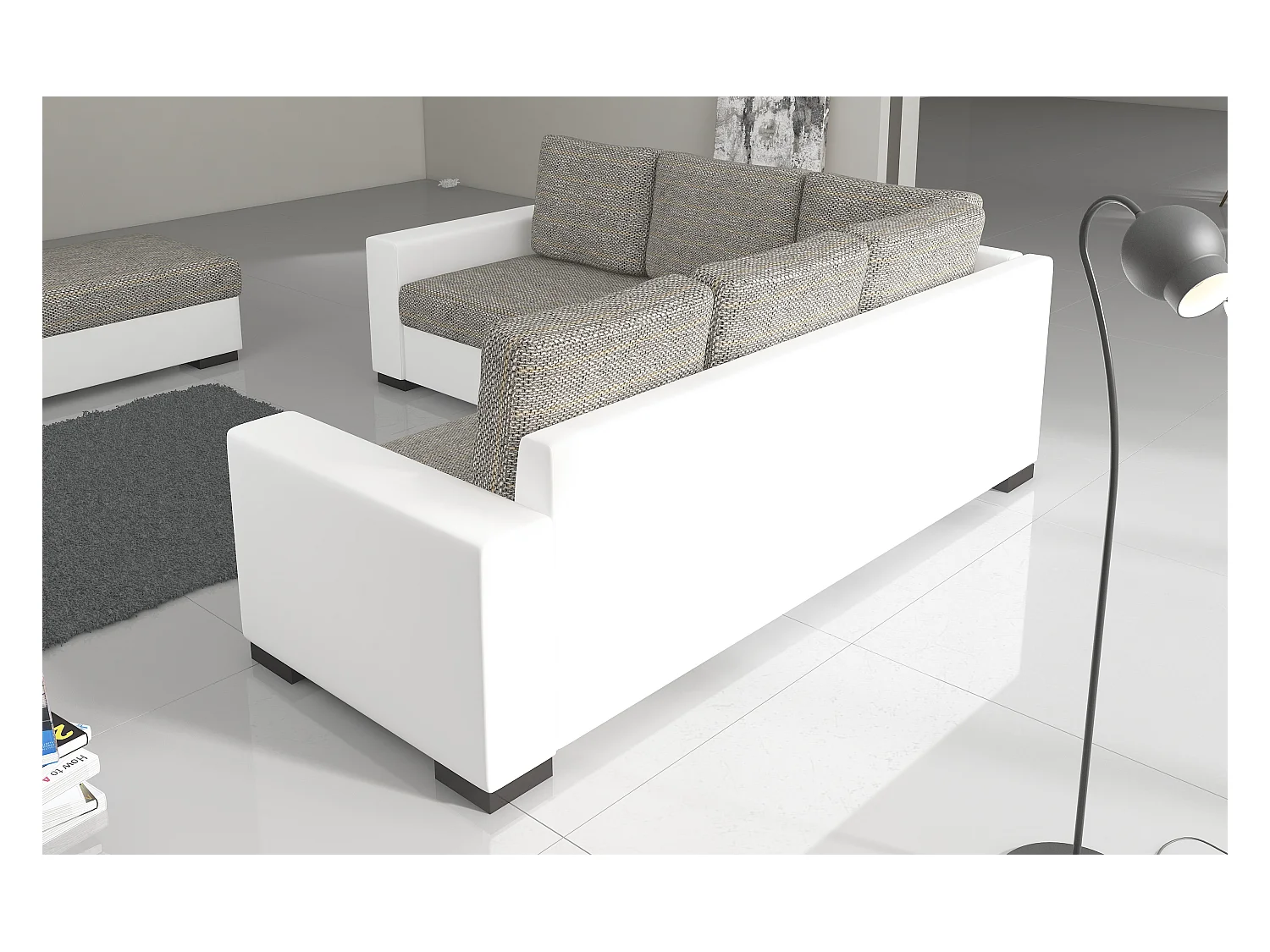 Converteerbare hoekbank in grijze imitatie en donkergrijze stof Travor 235 cm