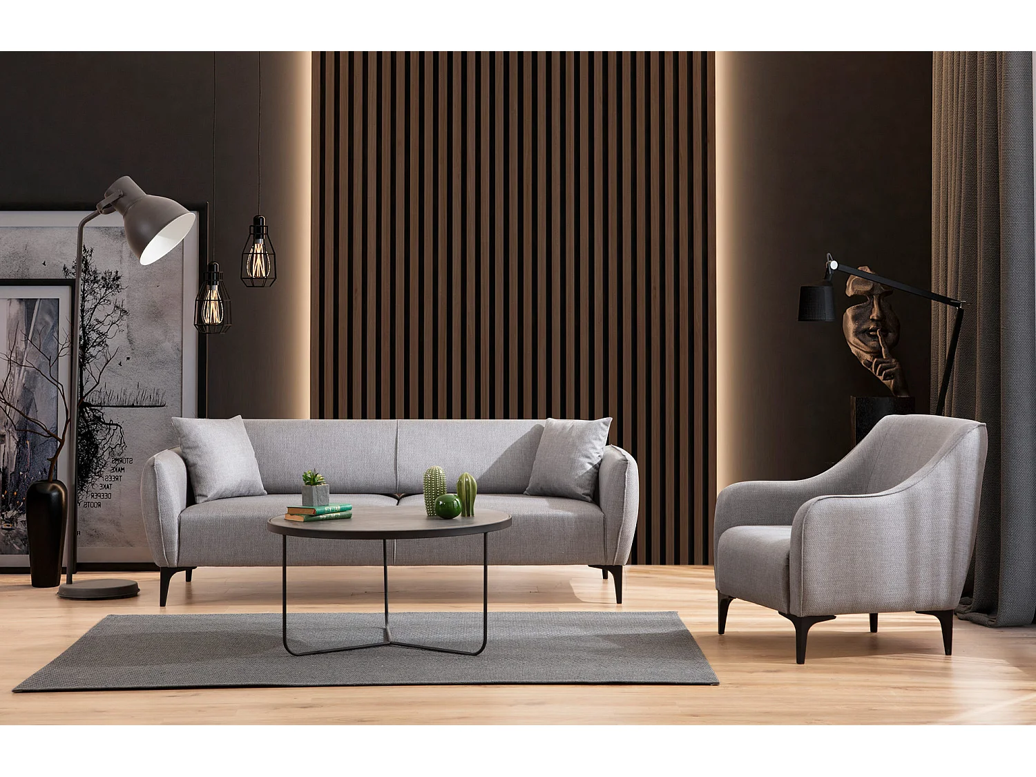 Canapé droit 3 places tissu gris clair Bellano 220cm