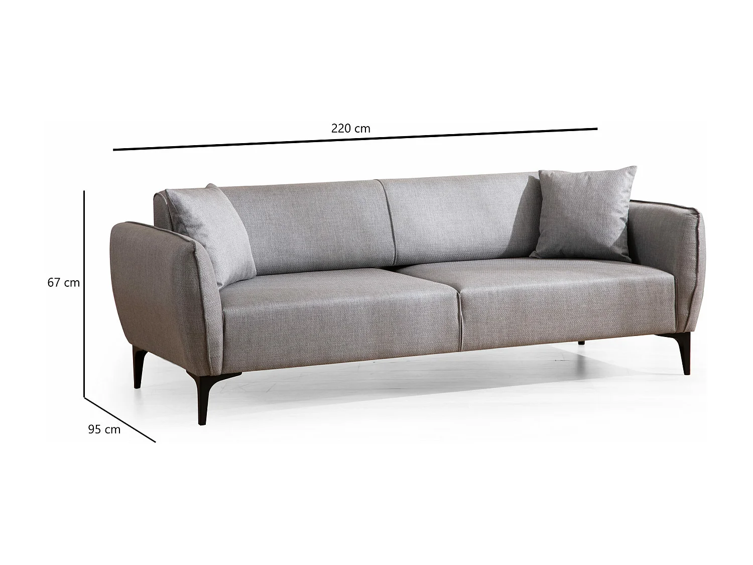 Canapé droit 3 places tissu gris clair Bellano 220cm