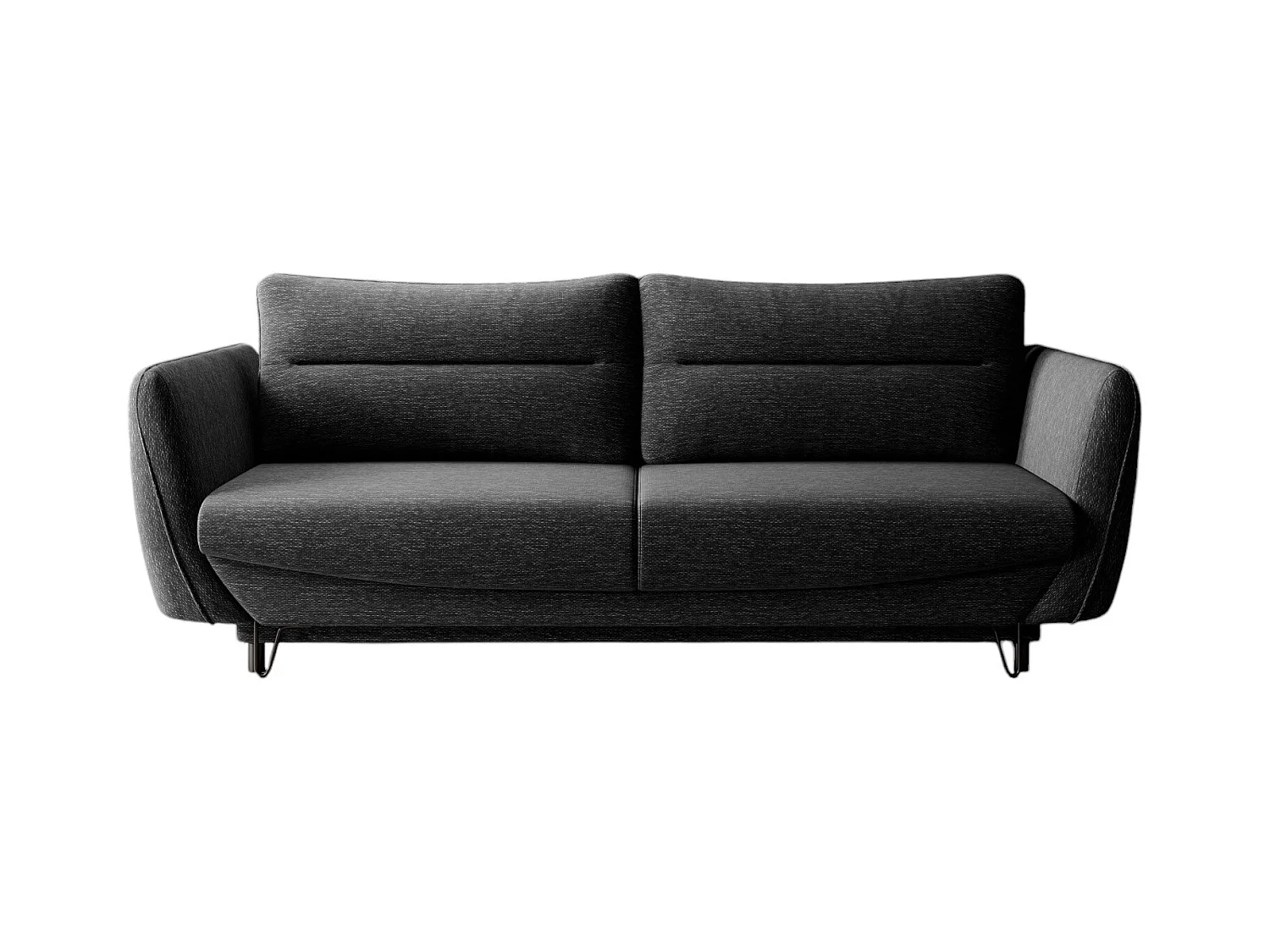 Canapé droit convertible tissu ZURIK - Coffre de rangement et pieds métal noir-Noir chiné