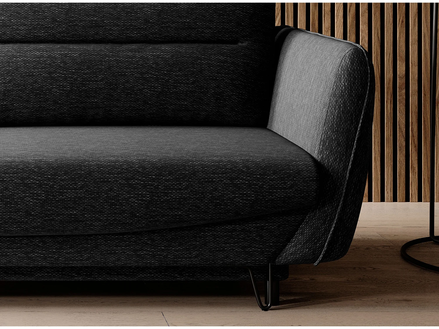 Sofá convertible recto de tela ZURIK - Caja de almacenaje y patas de metal negro-Negro moteado