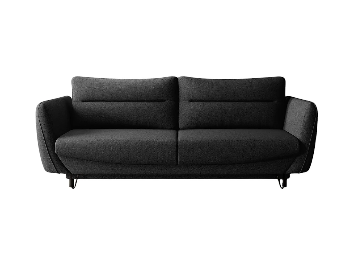 Canapé droit convertible tissu ZURIK - Coffre de rangement et pieds métal noir-Noir