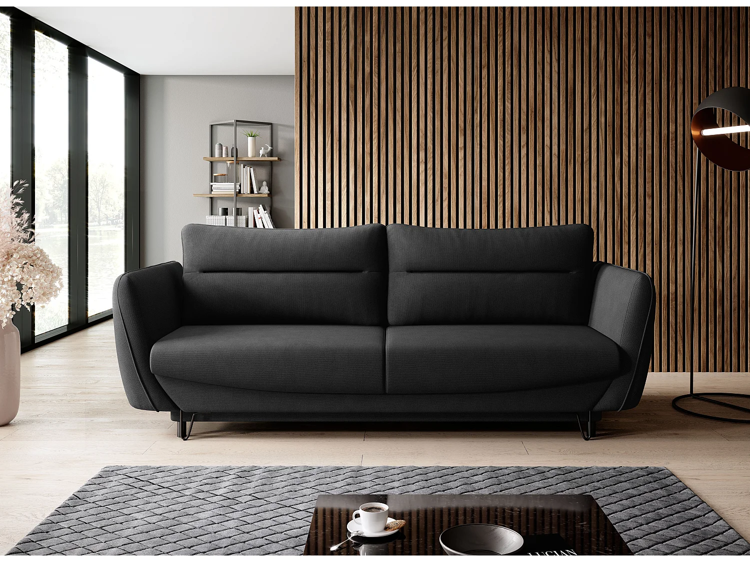 3/4-zits slaapbank zwarte stof Zurik 236 cm 2