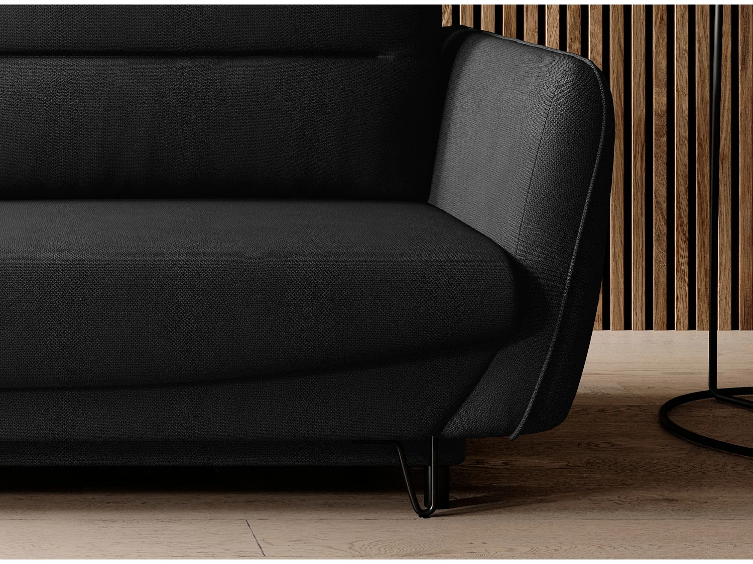 Sofá convertible recto de tela ZURIK - Caja de almacenaje y patas de metal negro-Negro