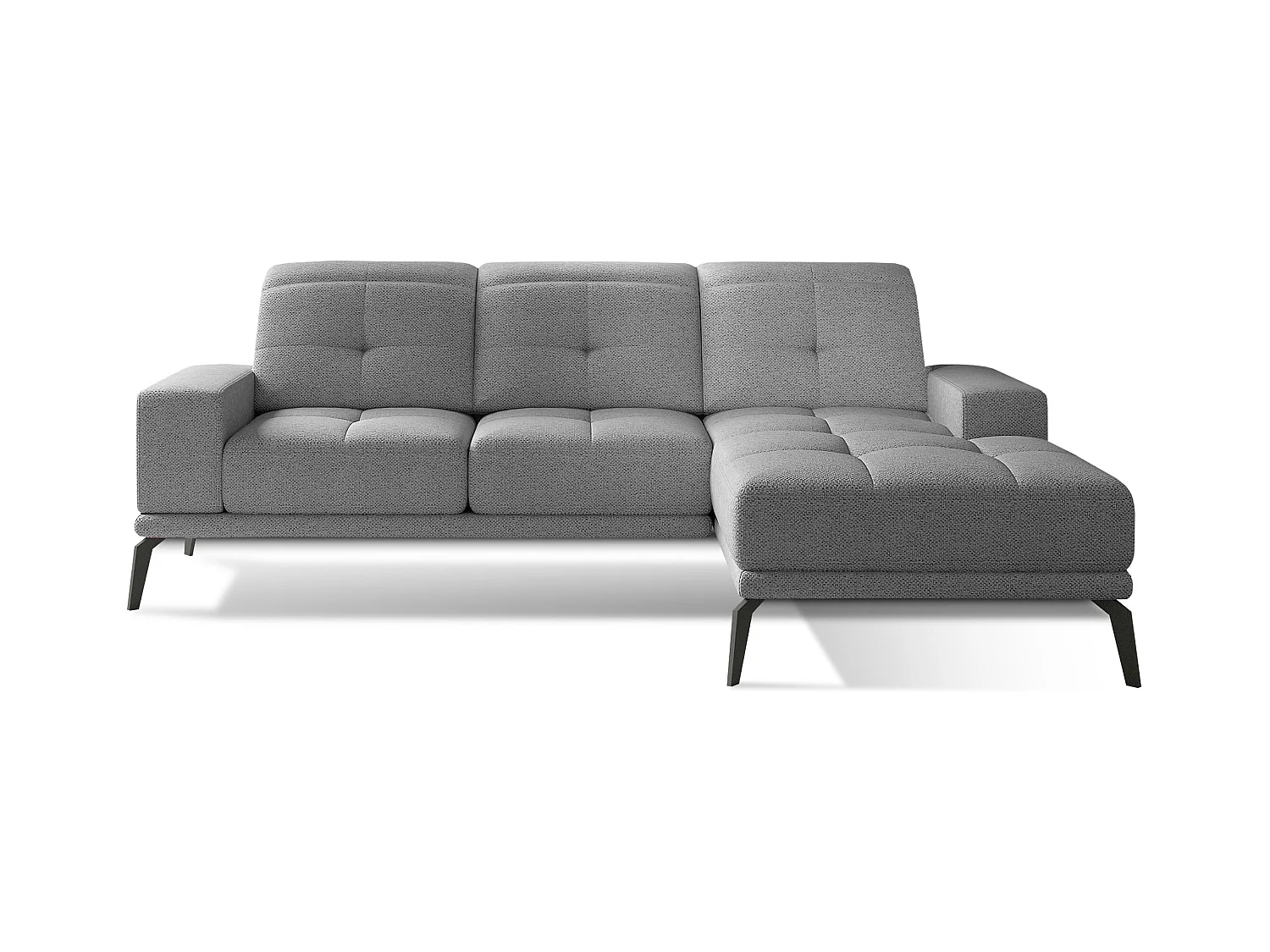Canapé d'angle droit 5 places tissu gris clair Torpille 265cm