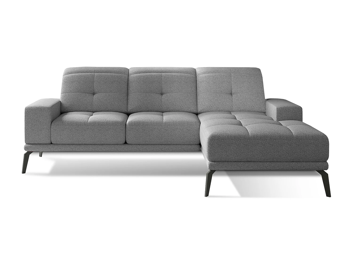 Canapé d'angle droit 5 places tissu gris clair Torpille 265cm