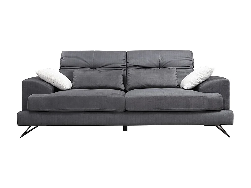 Canapé 2 places velours anthracite avec têtières relevables et pieds metal noir Briko 185cm