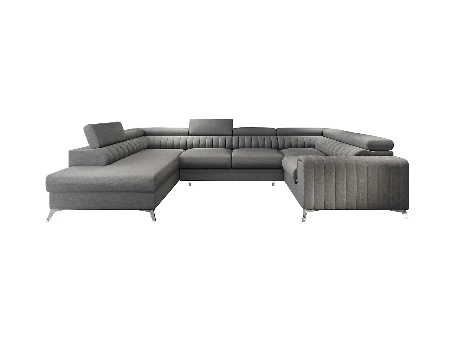 Canapé panoramique convertible tissu gris avec coffre de rangement Louve 340cm-Coffre de rangement à gauche