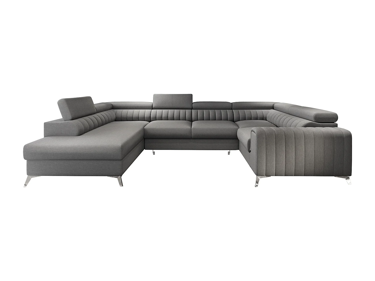 Canapé panoramique convertible tissu gris avec coffre de rangement Louve 340cm-Coffre de rangement à gauche
