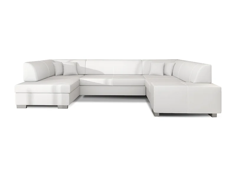 Canapé convertible panoramique simili cuir blanc avec coffre de rangement Houston 320cm-Coffre de rangement à gauche