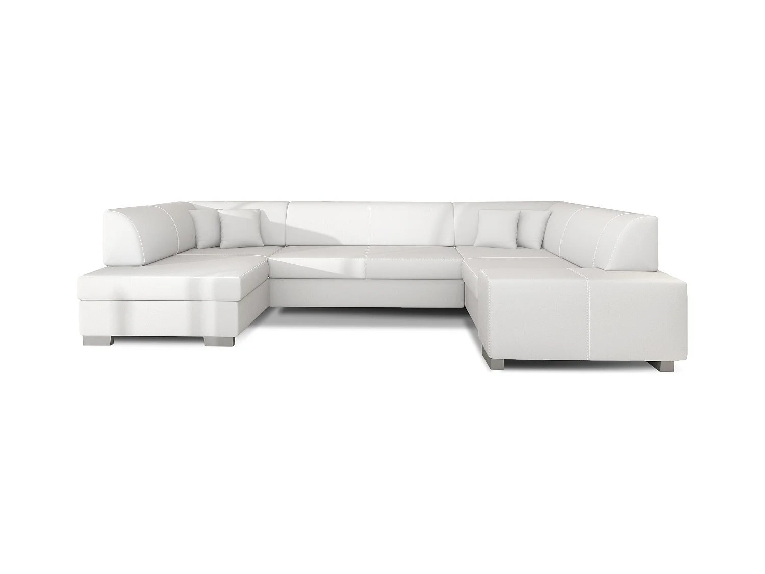Canapé convertible panoramique simili cuir blanc avec coffre de rangement Houston 320cm-Coffre de rangement à gauche