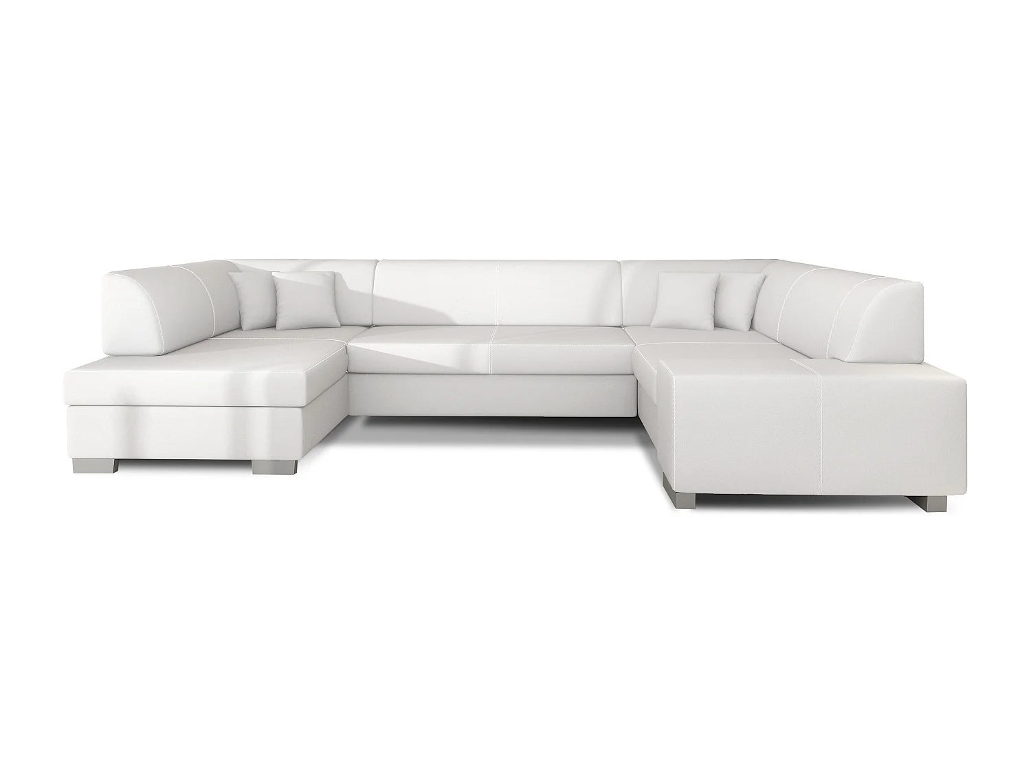 Canapé convertible panoramique simili cuir blanc avec coffre de rangement Houston 320cm-Coffre de rangement à gauche