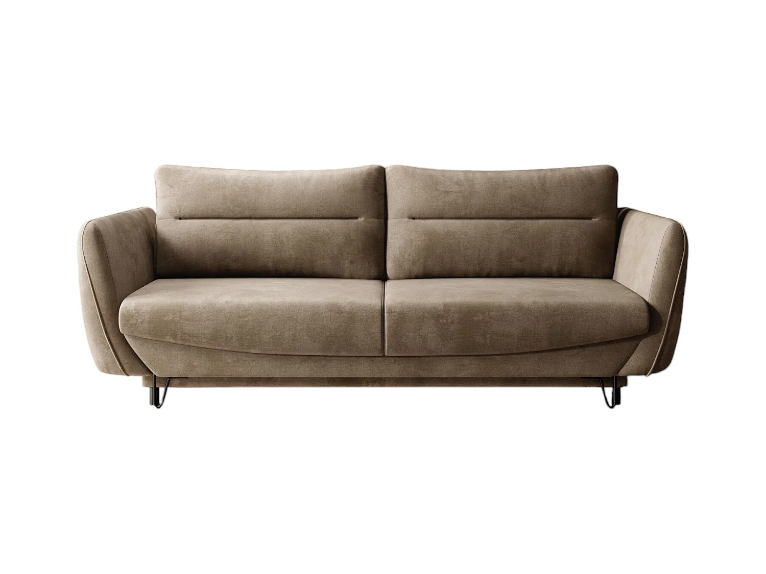Canapé droit convertible velours ZURIK - Coffre de rangement et pieds métal noir-Beige