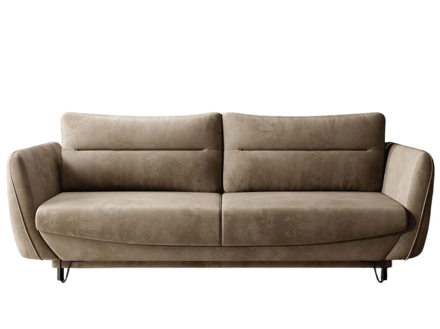 Canapé droit convertible 3 places velours ZURIK 236cm - Coffre de rangement & pieds métal noir-Beige