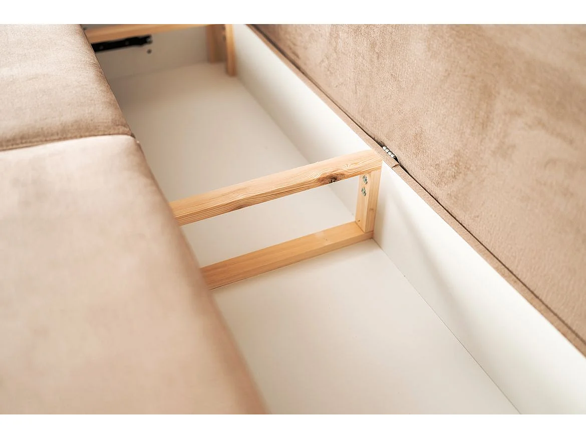 Canapé droit convertible 3 places velours ZURIK 236cm - Coffre de rangement & pieds métal noir-Beige