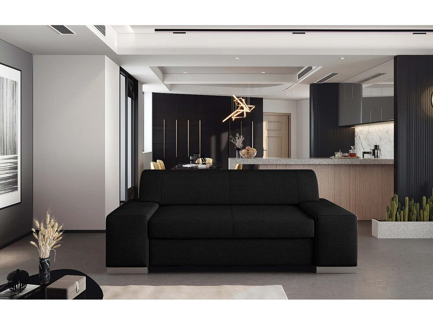 Minimalistische 2/3-zitsbank zwarte stof Plazo 190 cm