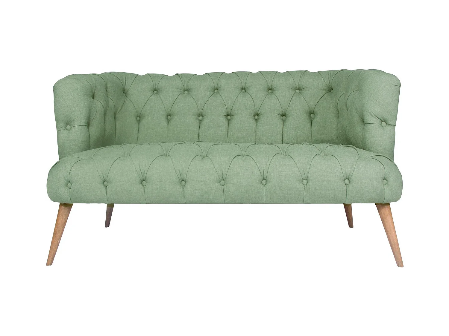 Canapé 2 places style Chesterfield tissu vert pastel Wester 140cm