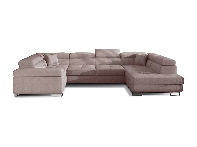 Canapé convertible U droit tissu rose clair avec coffre de rangement Tovy 340cm