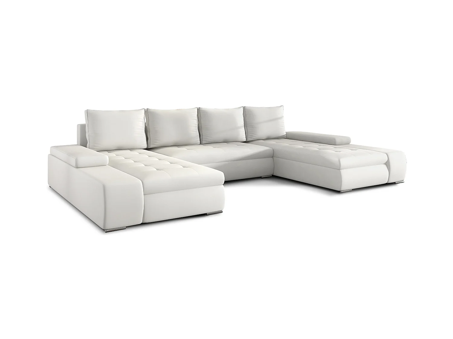 Grand canapé convertible panoramique design simili cuir blanc avec coffre de rangement Tino 363cm