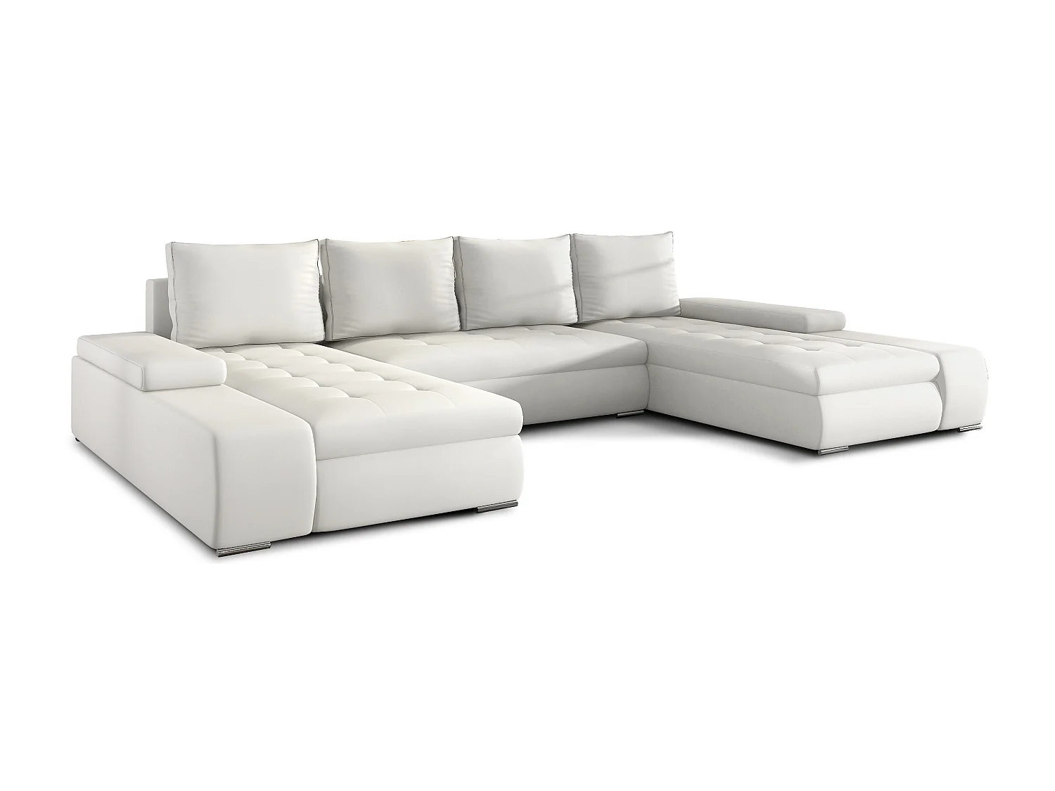 Grand canapé convertible panoramique design simili cuir blanc avec coffre de rangement Tino 363cm