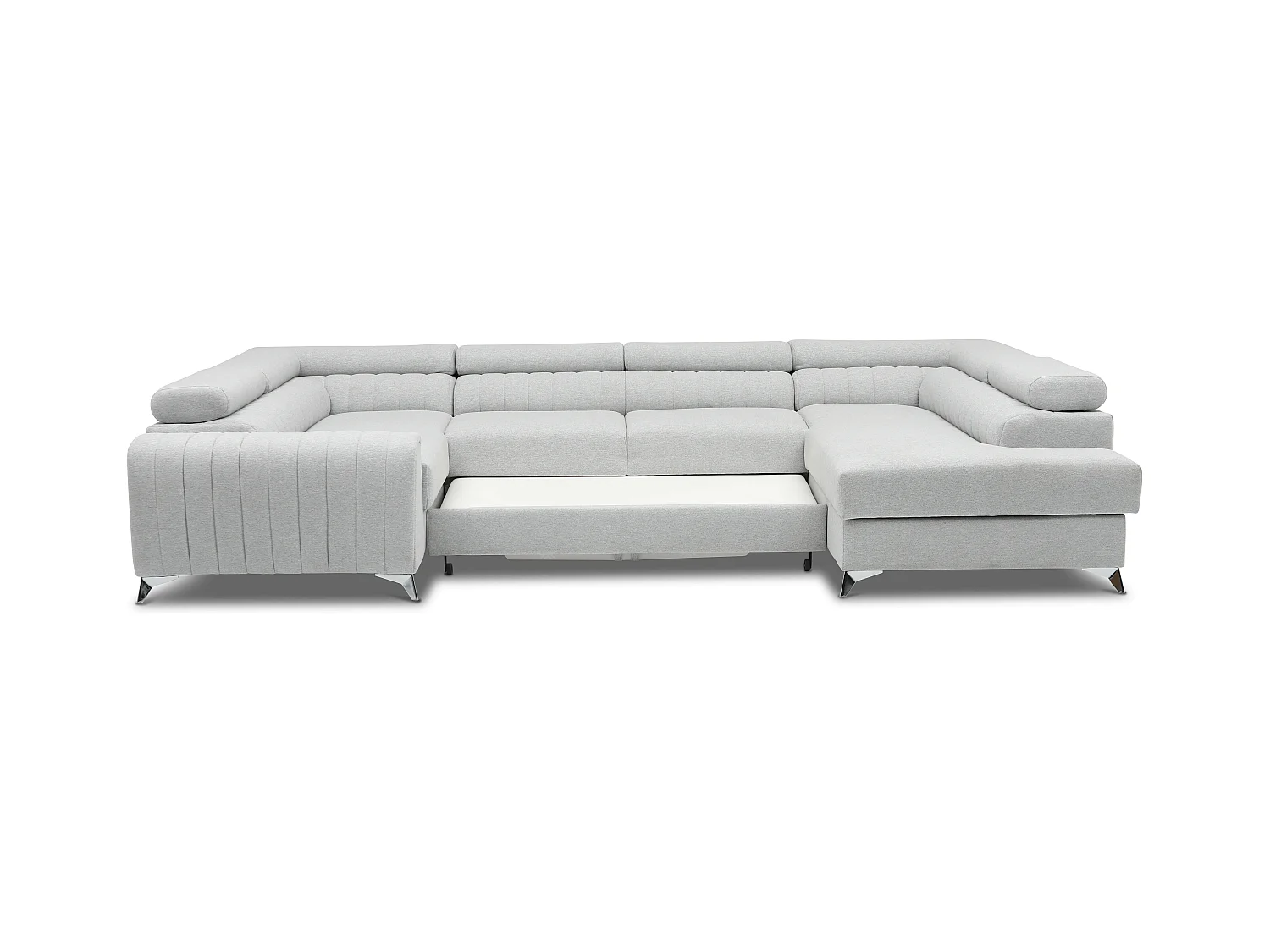 Canapé en U convertible tissu marron chiné coffre de rangement à Louve 340cm-Coffre de rangement à droite