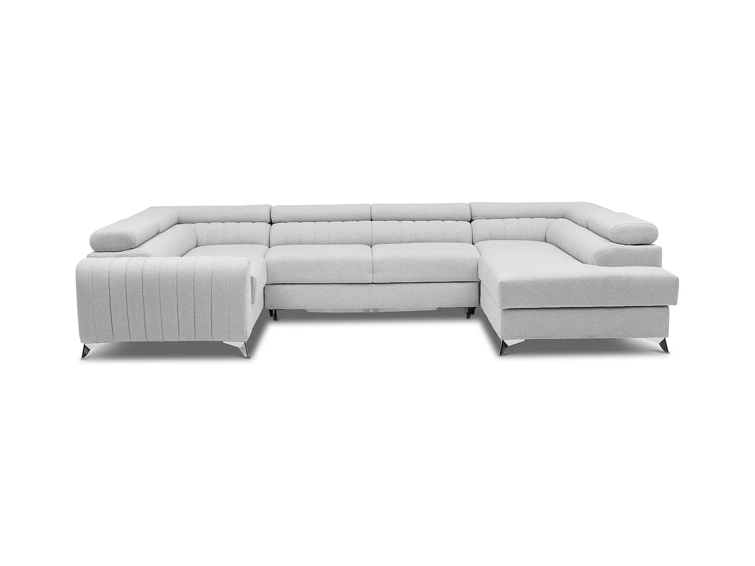 Canapé en U convertible tissu marron chiné coffre de rangement à Louve 340cm-Coffre de rangement à droite