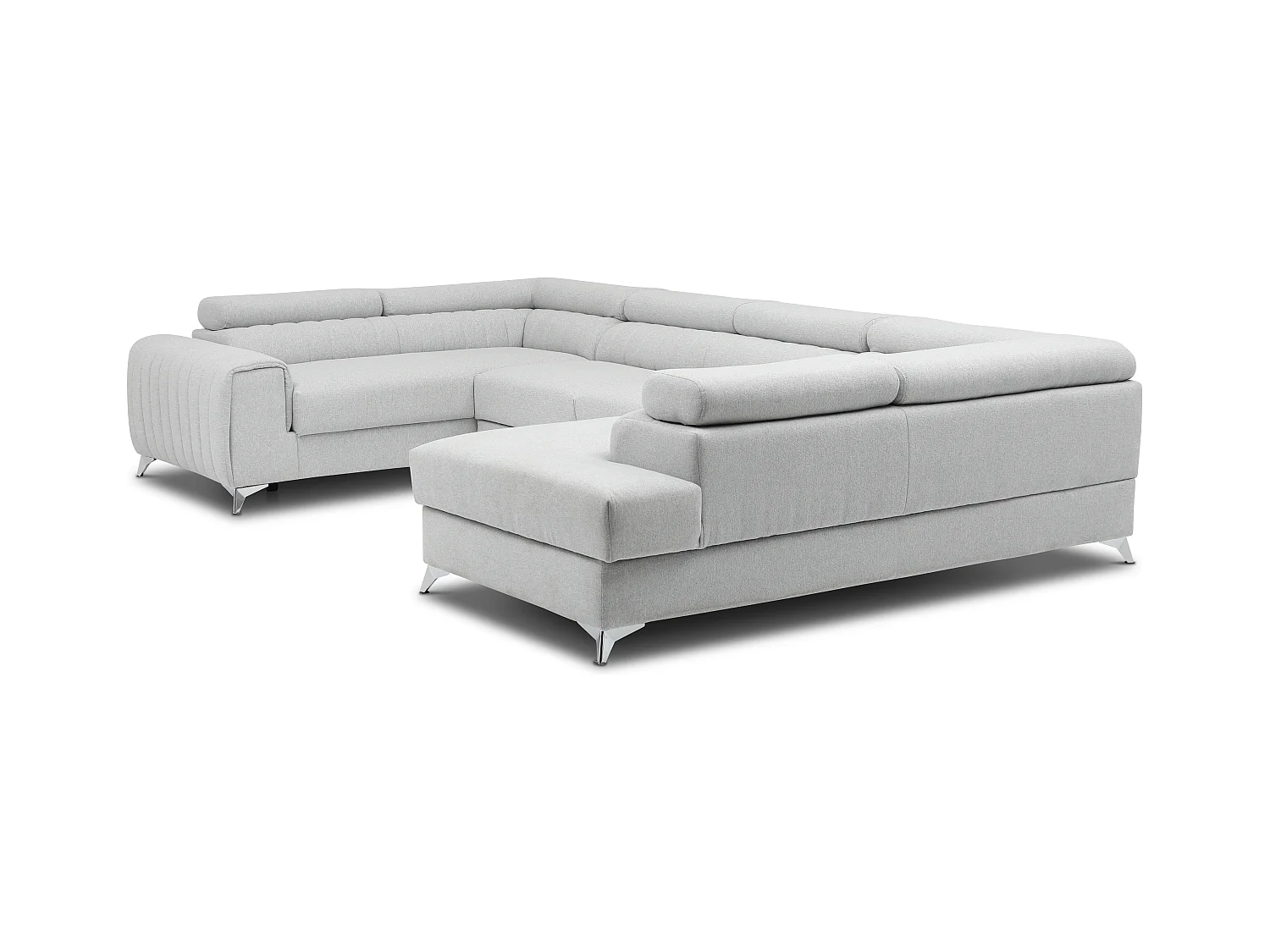 Canapé en U convertible tissu marron chiné coffre de rangement à Louve 340cm-Coffre de rangement à droite