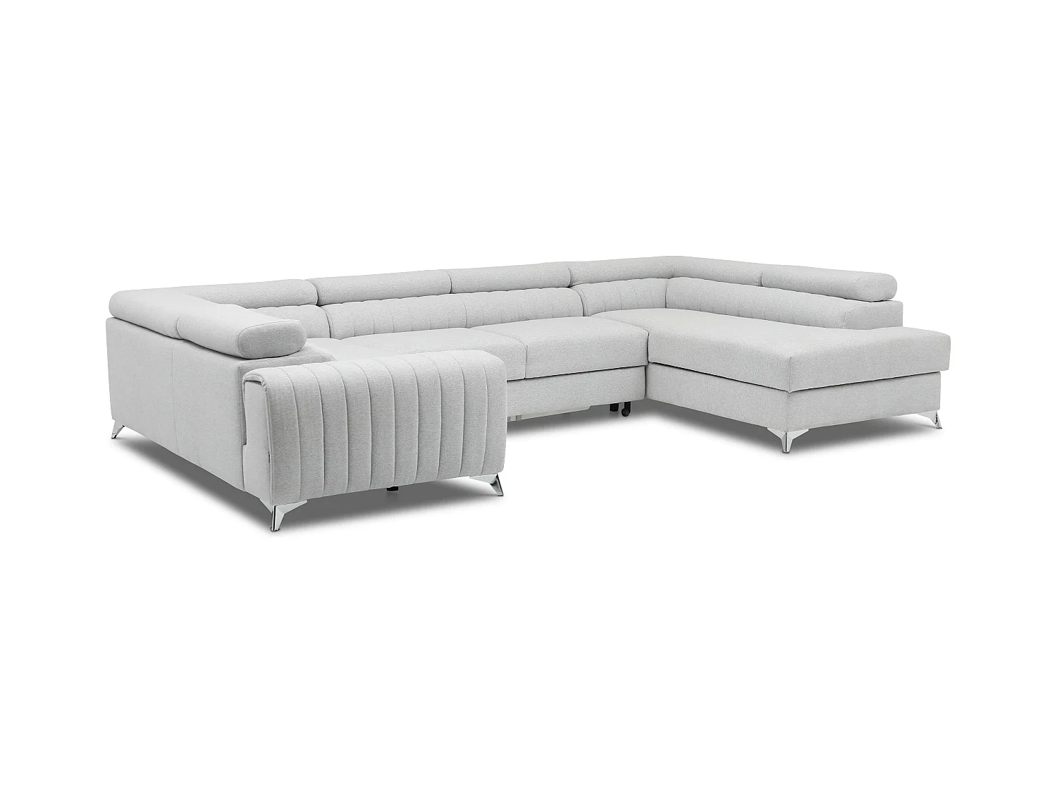 Canapé en U convertible tissu marron chiné coffre de rangement à Louve 340cm-Coffre de rangement à droite