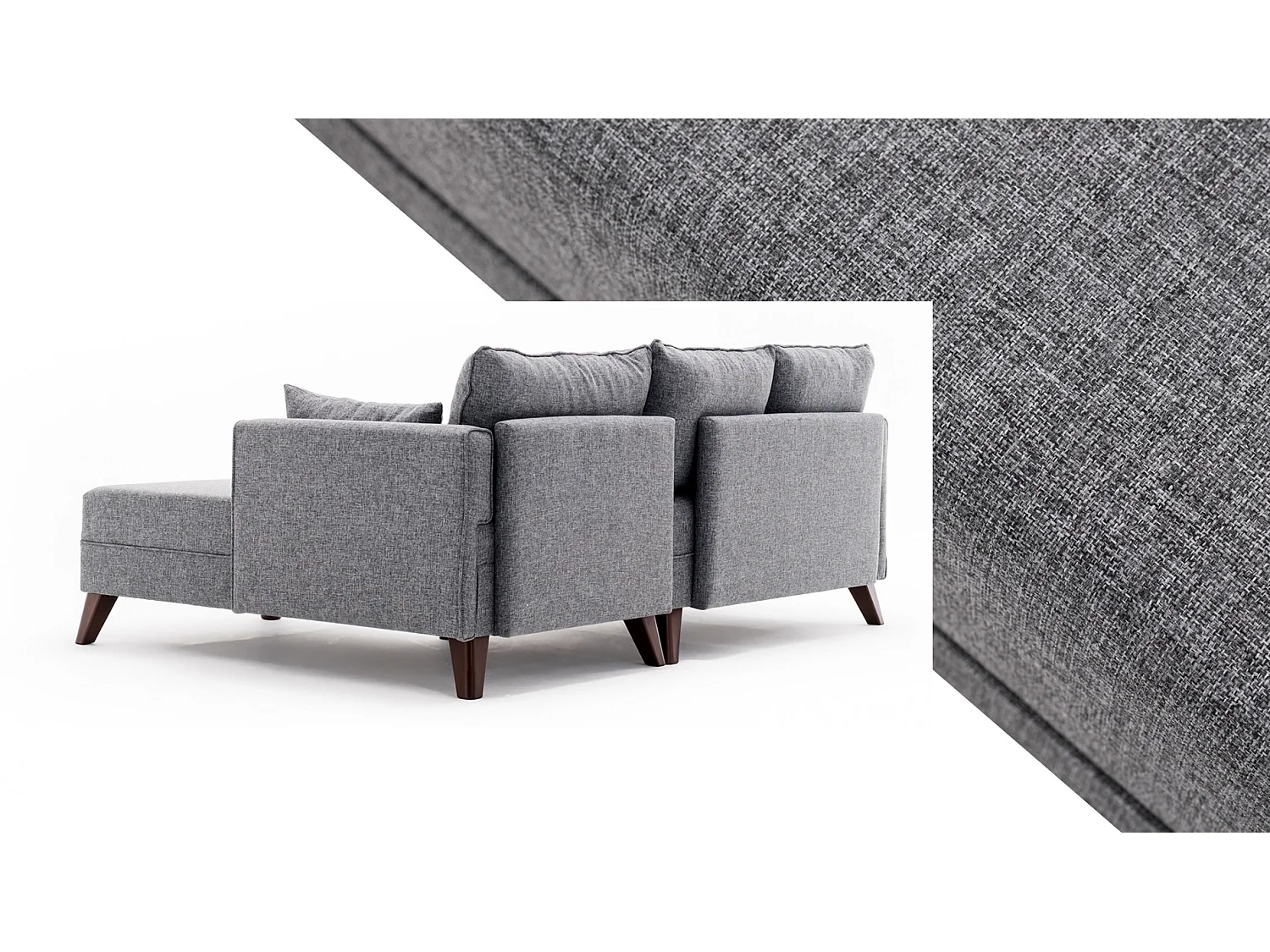 Petit canapé convertible d'angle droit avec pouf tissu gris Kandy 205cm