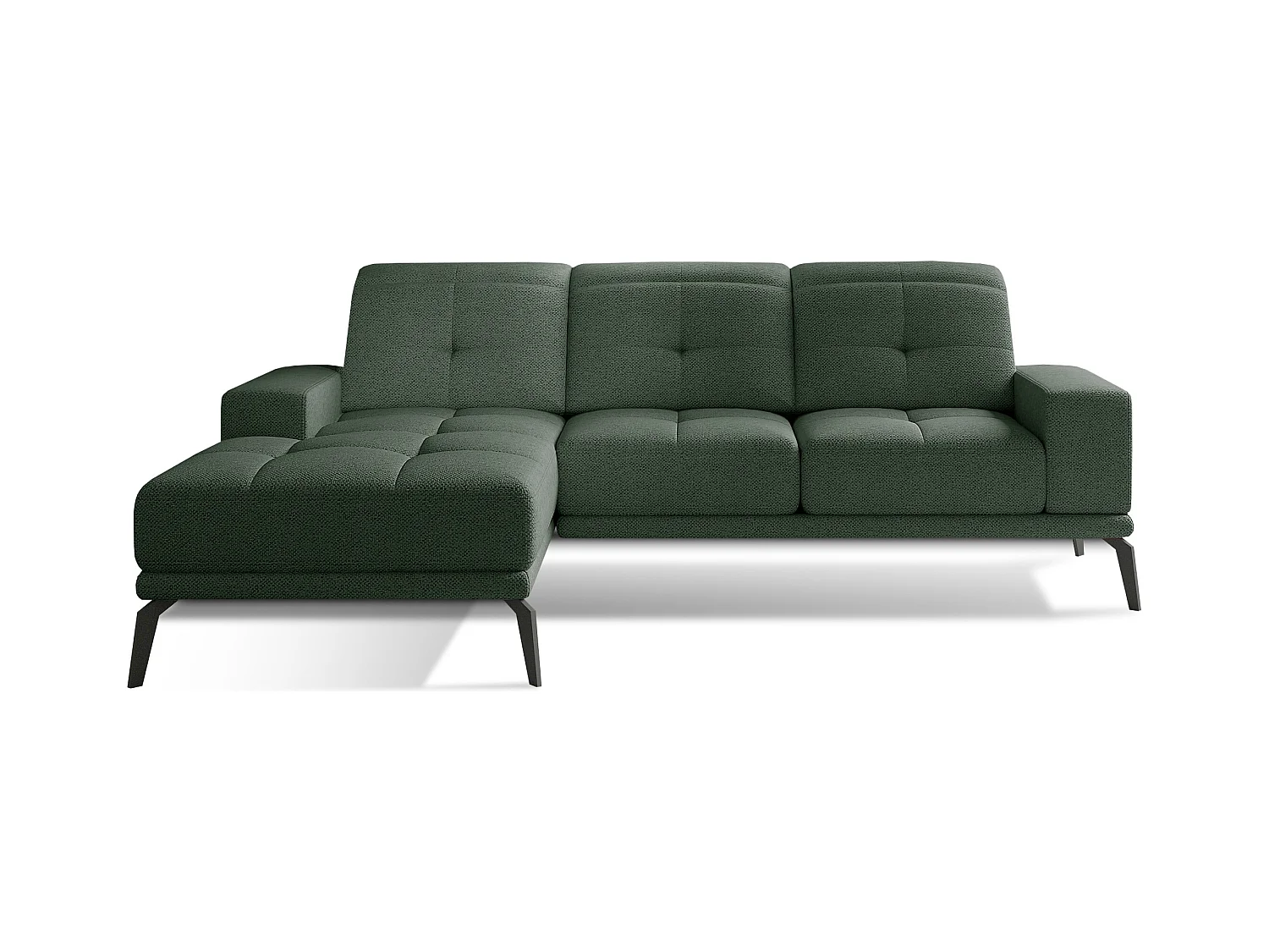 Canapé d'angle gauche 5 places tissu vert avocat Torpille 265cm