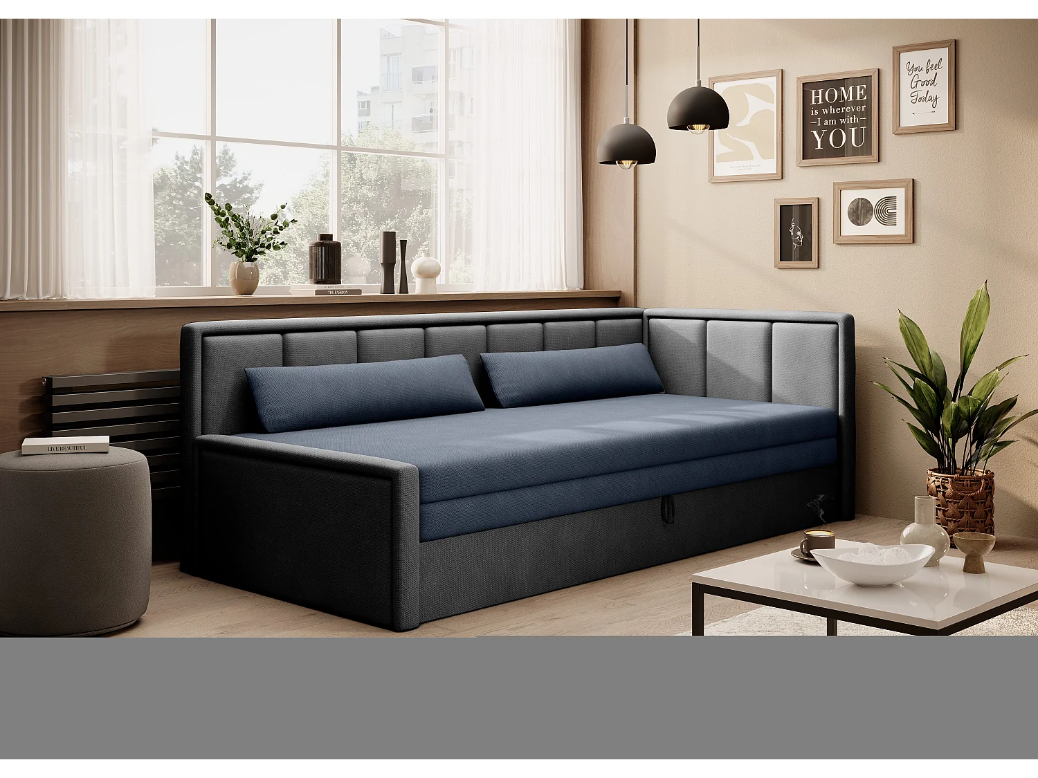 Canapé banquette convertible 3 places tissu doux Figo 214cm-Couleur Gris clair-angle droit