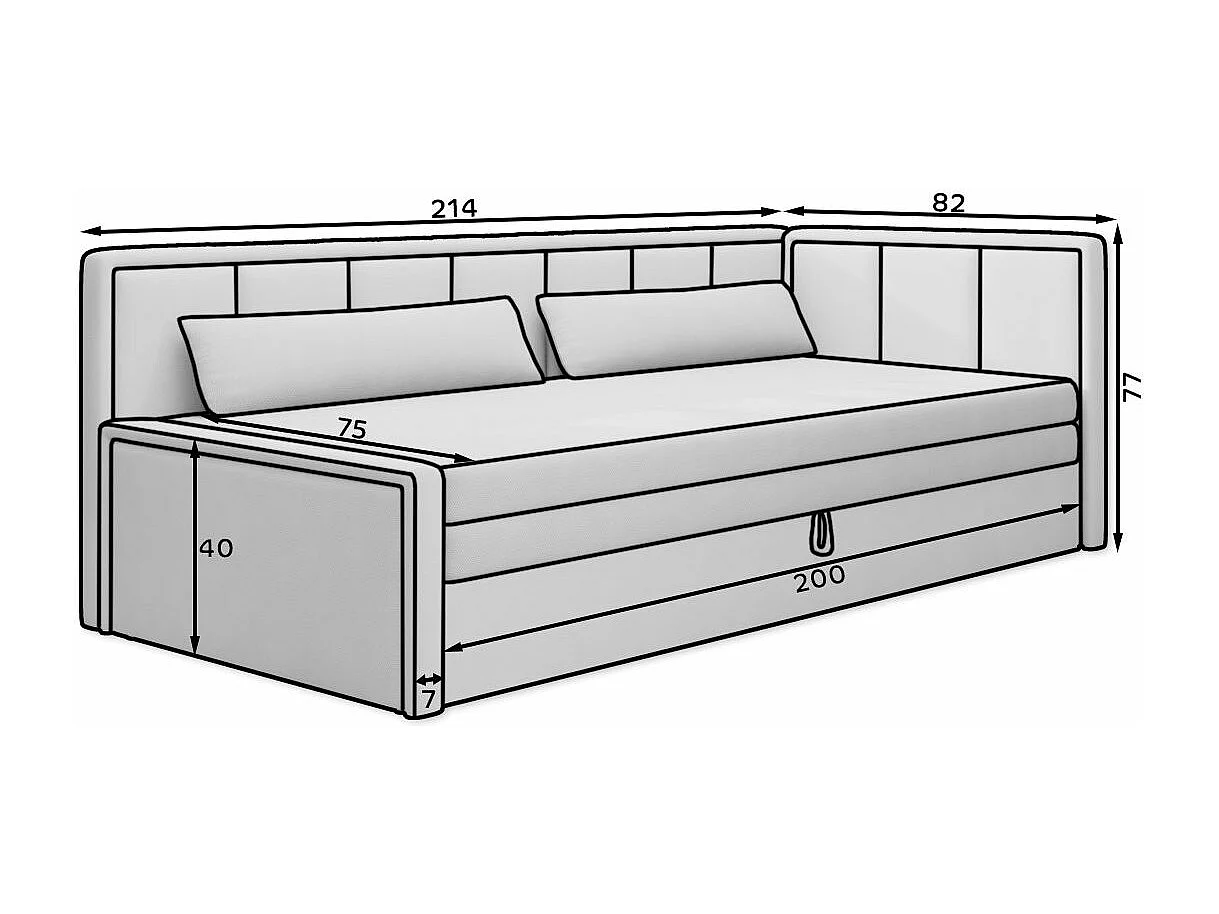 Canapé banquette convertible 3 places tissu doux Figo 214cm-Couleur Gris clair-angle droit
