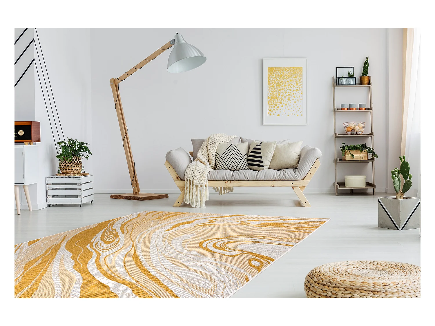 Tapis SIZAL SION Marbre 22169 tissé à plat ecru / jaune / beige 140x190 cm