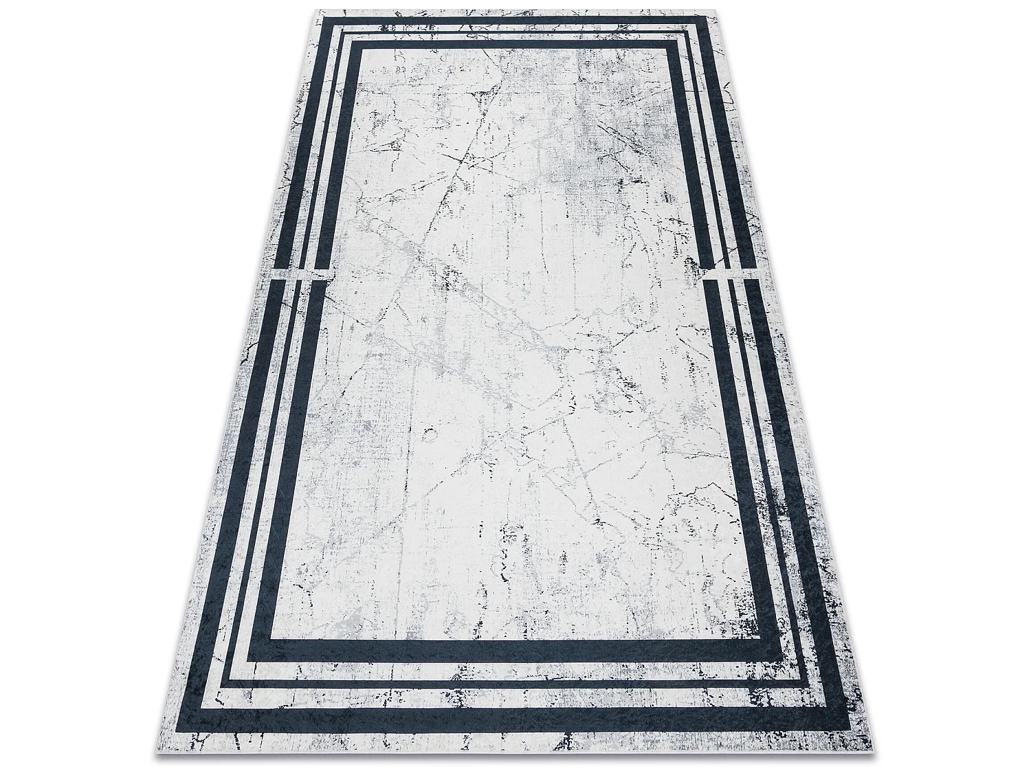 ANDRE 1023 tapijt wasbaar Kader marmer antislip - zwart / witrand 120x170 cm