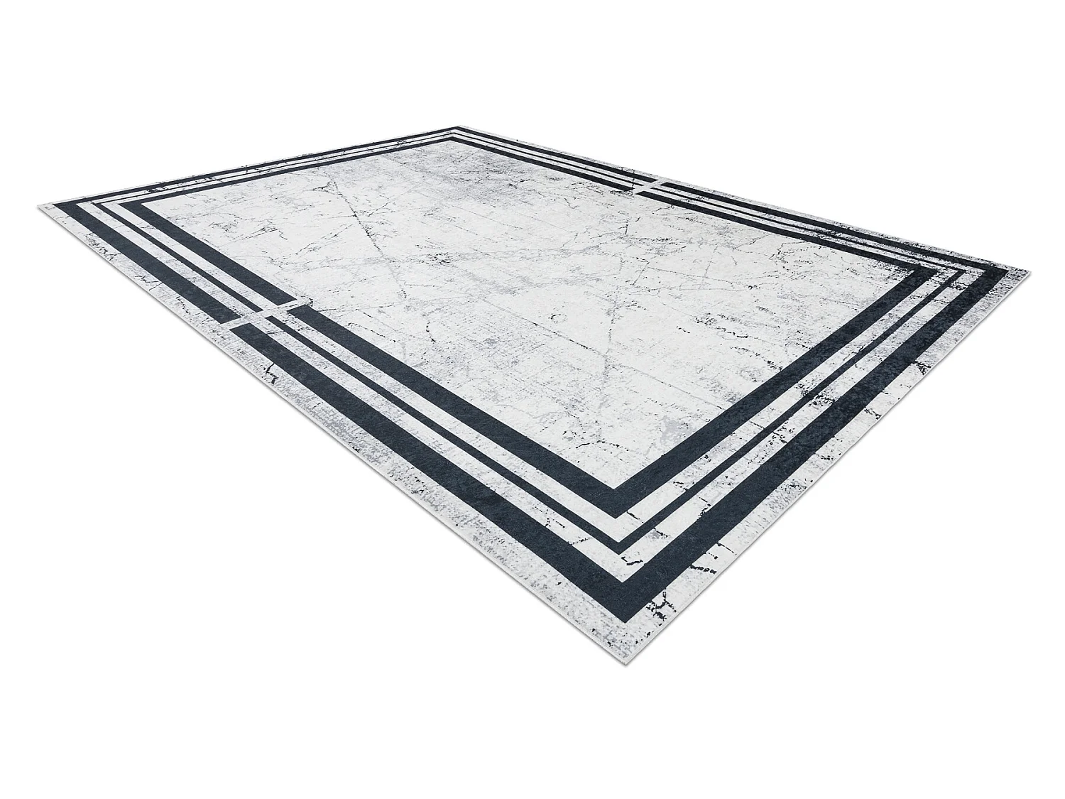 ANDRE 1023 tapijt wasbaar Kader marmer antislip - zwart / witrand 120x170 cm