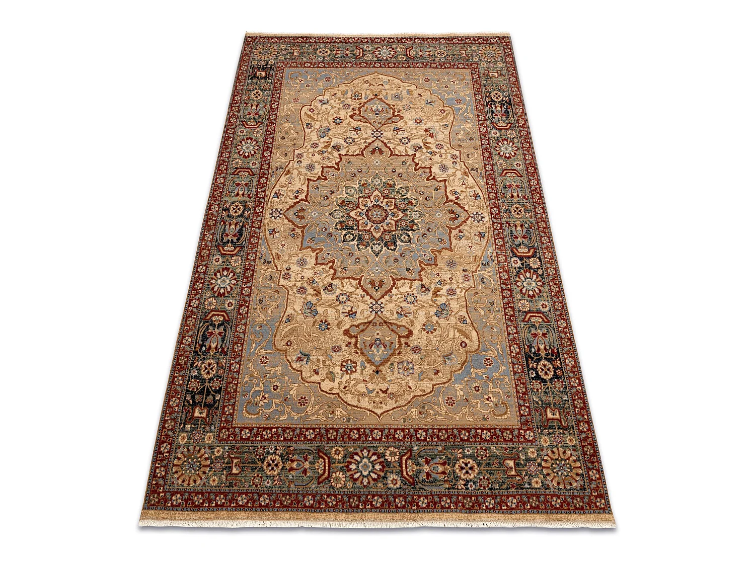 Tapis KESHAN franges, Rosette oriental 7519/53555 beige / bleu foncé 160x230 cm