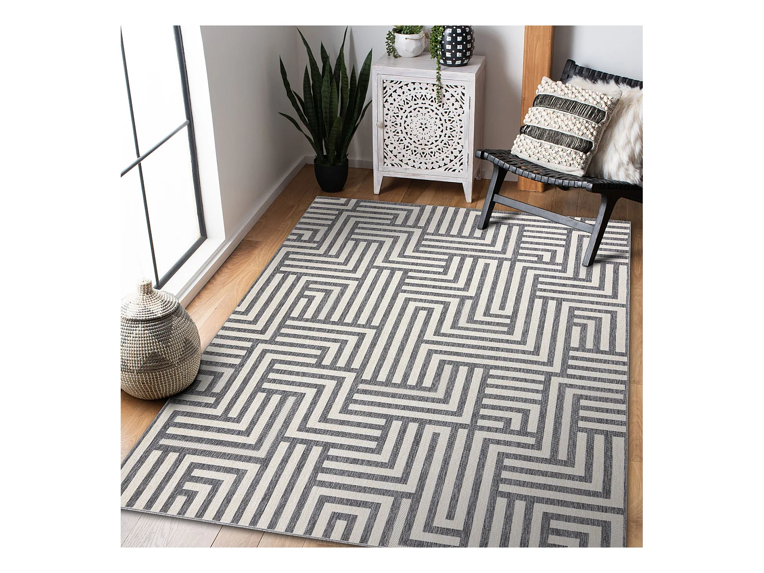 Tapijt SPRING 20421332 doolhof, Sisal , lus - crème / grijskleuring 160x230 cm