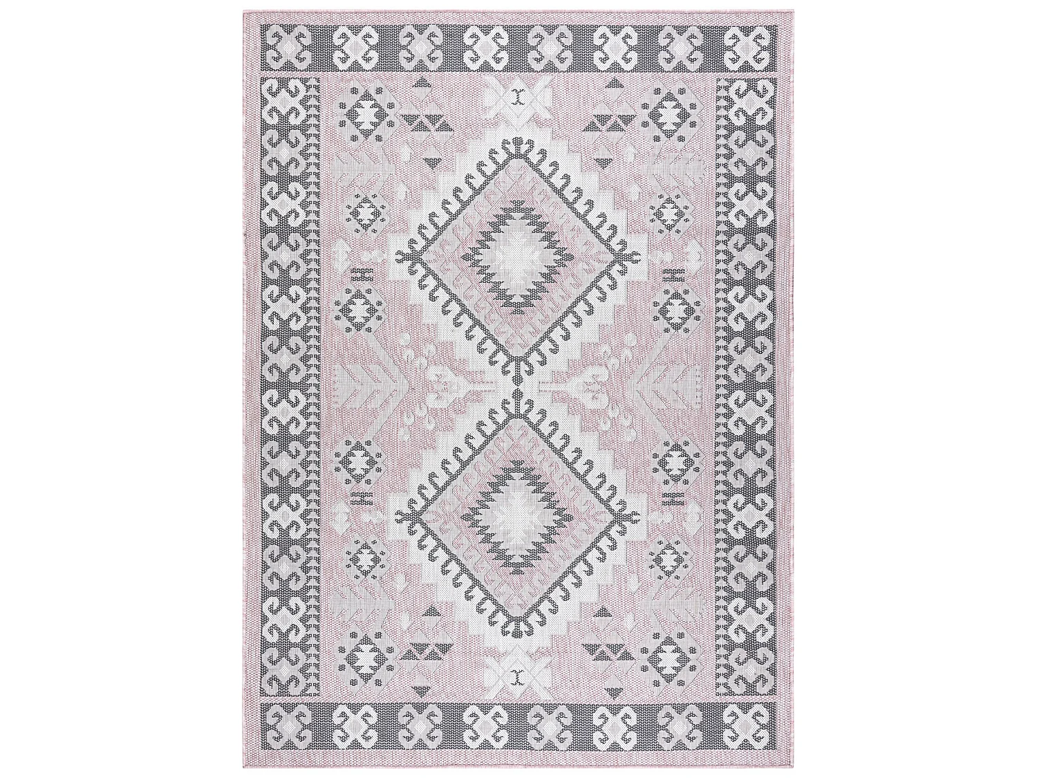 Tapis SIZAL SION aztèque 3007 tissé à plat rose / ecru 200x290 cm