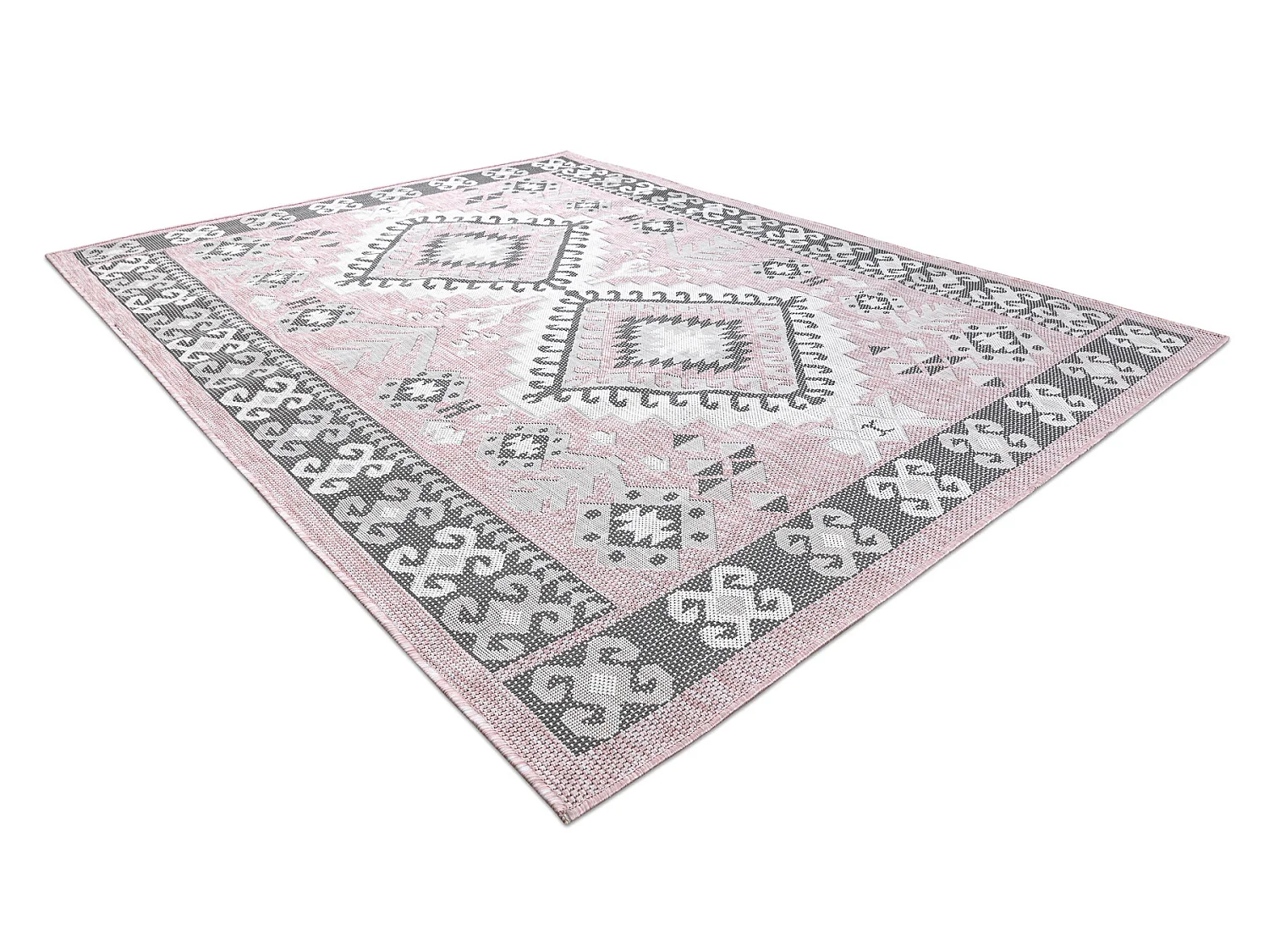 Tapis SIZAL SION aztèque 3007 tissé à plat rose / ecru 200x290 cm