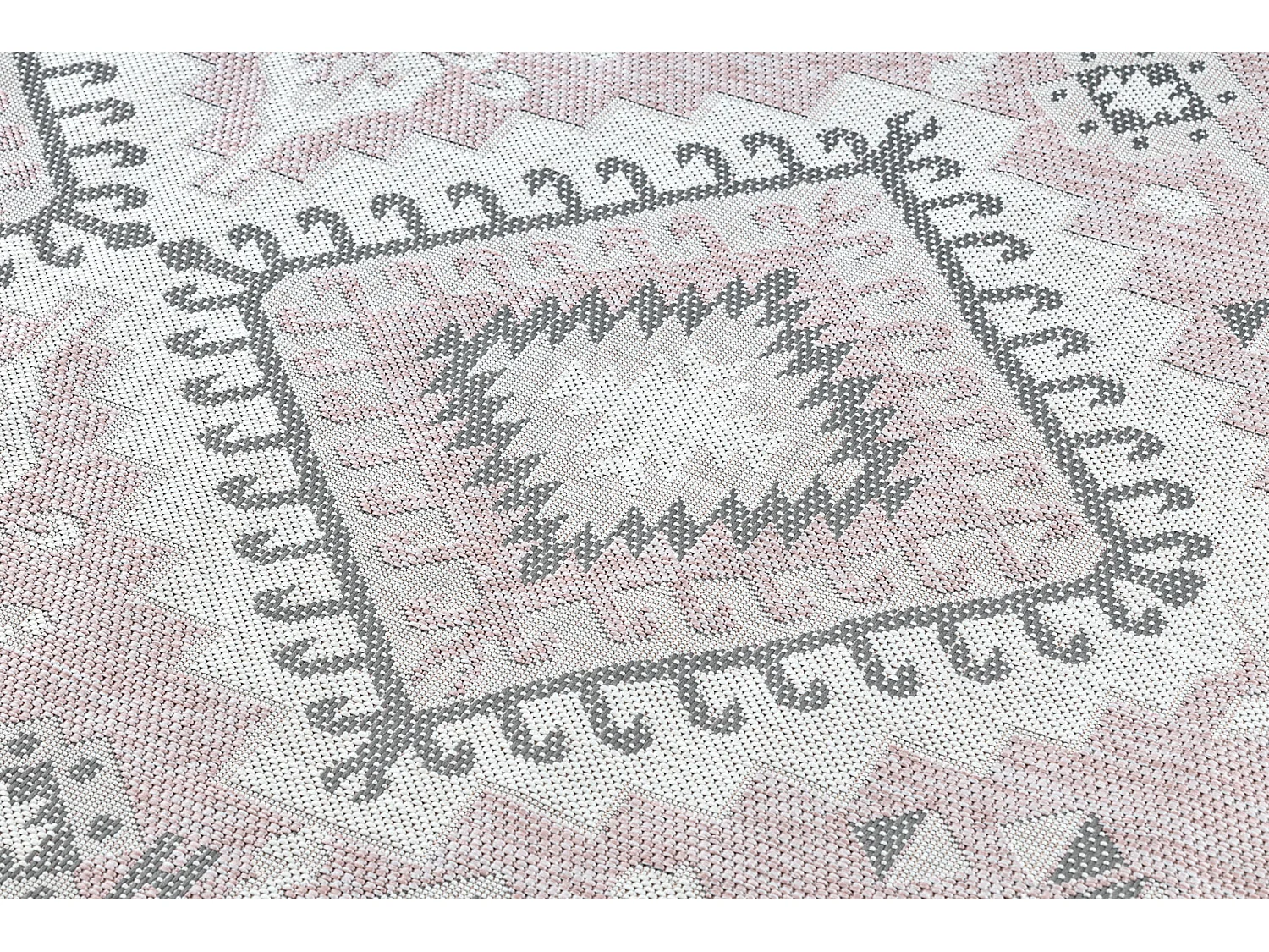 Tapis SIZAL SION aztèque 3007 tissé à plat rose / ecru 200x290 cm