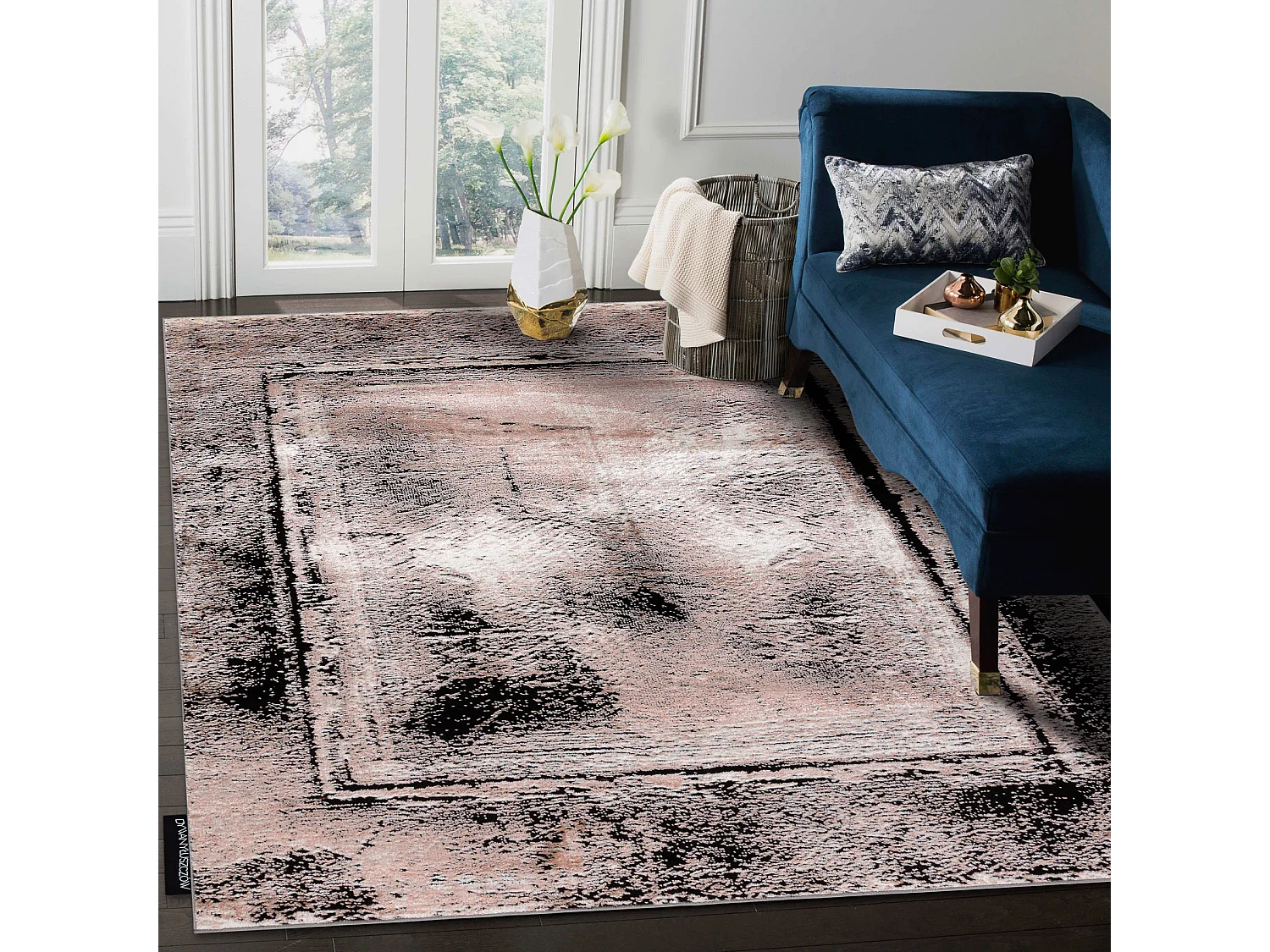 Tapijt DE LUXE modern 634 Frame vintage gewreven - Structureel grijs / 120x170 cm