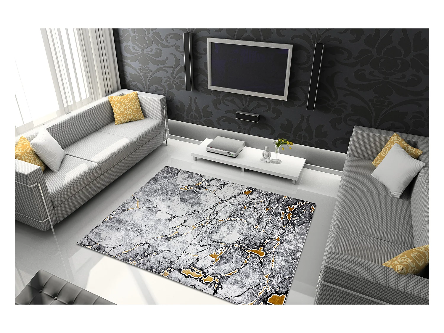 Tapijt GLOSS modern 528A 58 marmeren , steen, stijlvol, glamour ivoor  80x150 cm