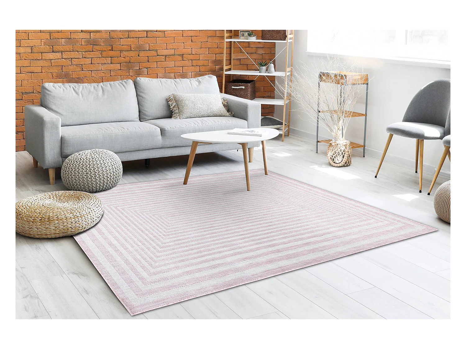 Sisal tapijt SION doolhof 22376 plat te weven roze / ecru 140x190 cm