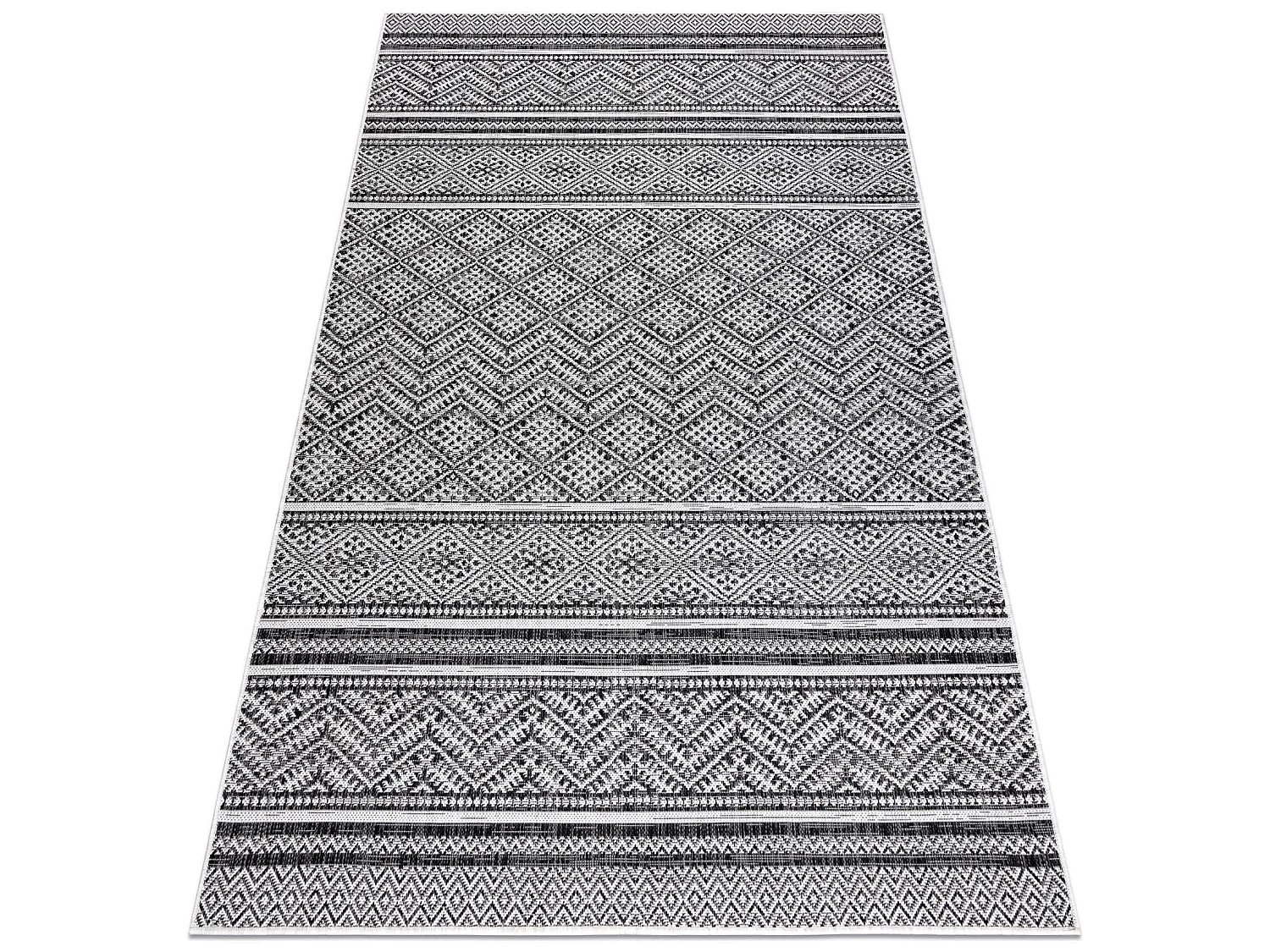 Sisal tapijt SISAL SION Zygzag, Ruit Boho 22168 plat te weven zwart /  200x290 cm