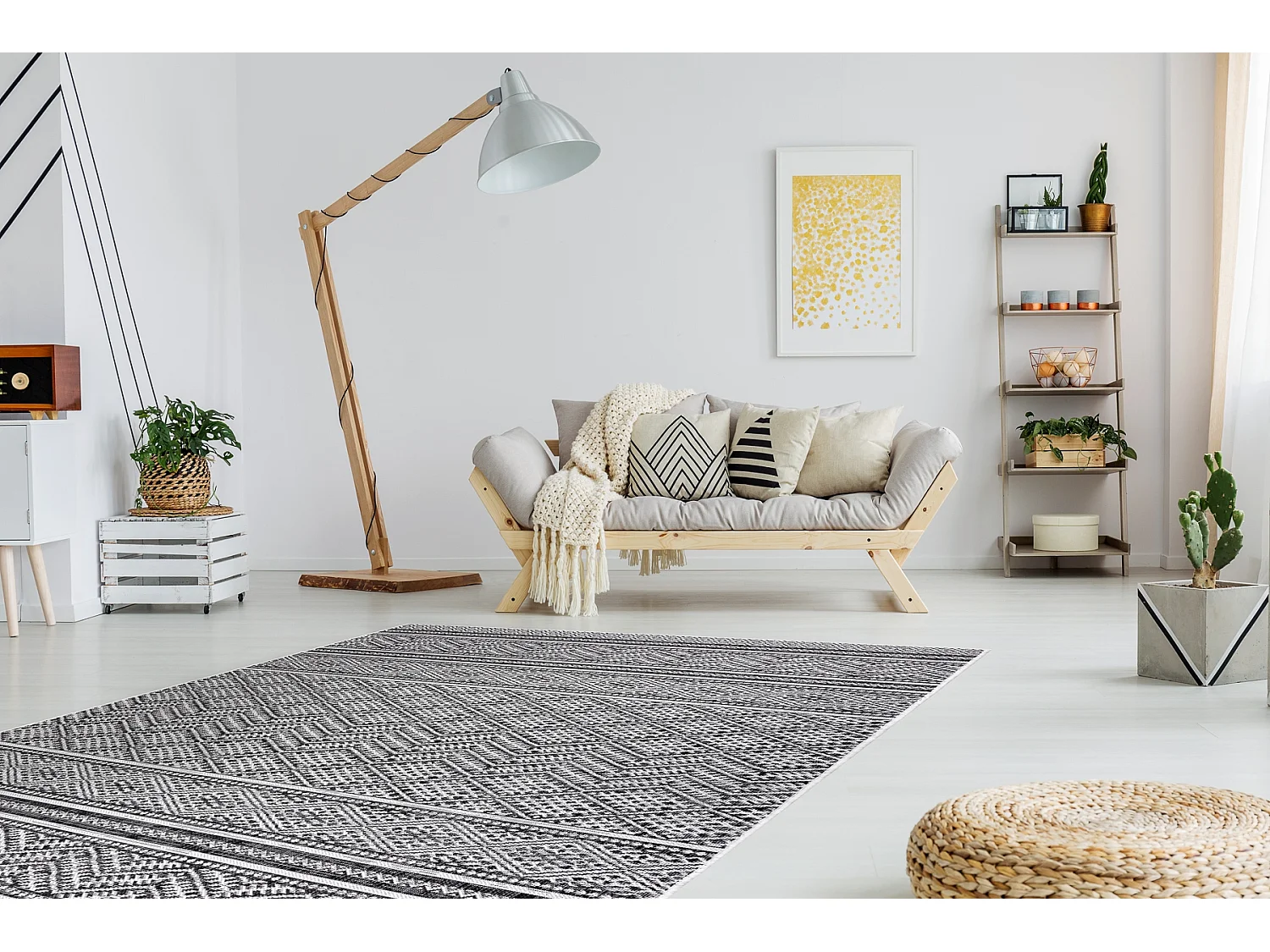 Sisal tapijt SISAL SION Zygzag, Ruit Boho 22168 plat te weven zwart /  200x290 cm