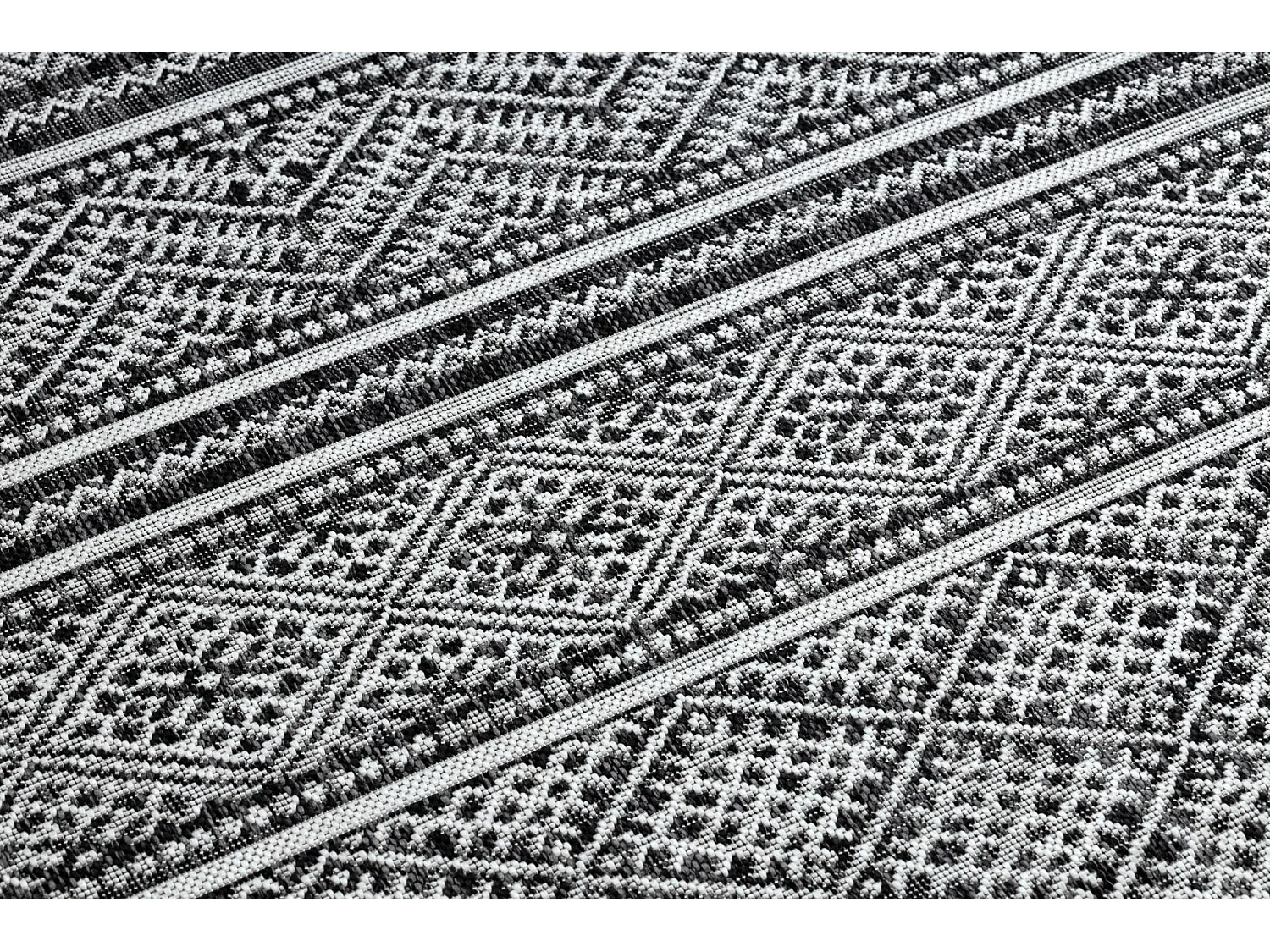 Sisal tapijt SISAL SION Zygzag, Ruit Boho 22168 plat te weven zwart /  200x290 cm