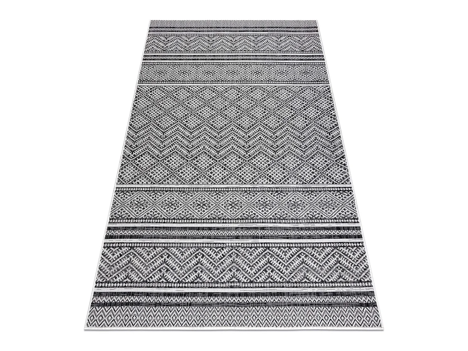 Tapis SIZAL SION ZIGZAG, Diamants Boho 22168 tissé à plat noir / ecr 200x290 cm