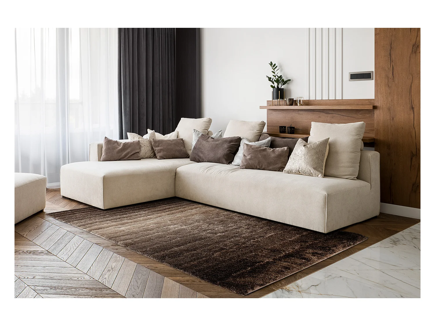 Tapis moderne FLIM 007-B3 shaggy, Rayures - Structural marron 80x150 cm