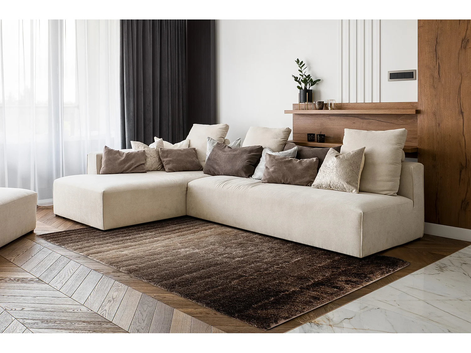 Tapis moderne FLIM 007-B3 shaggy, Rayures - Structural marron 80x150 cm