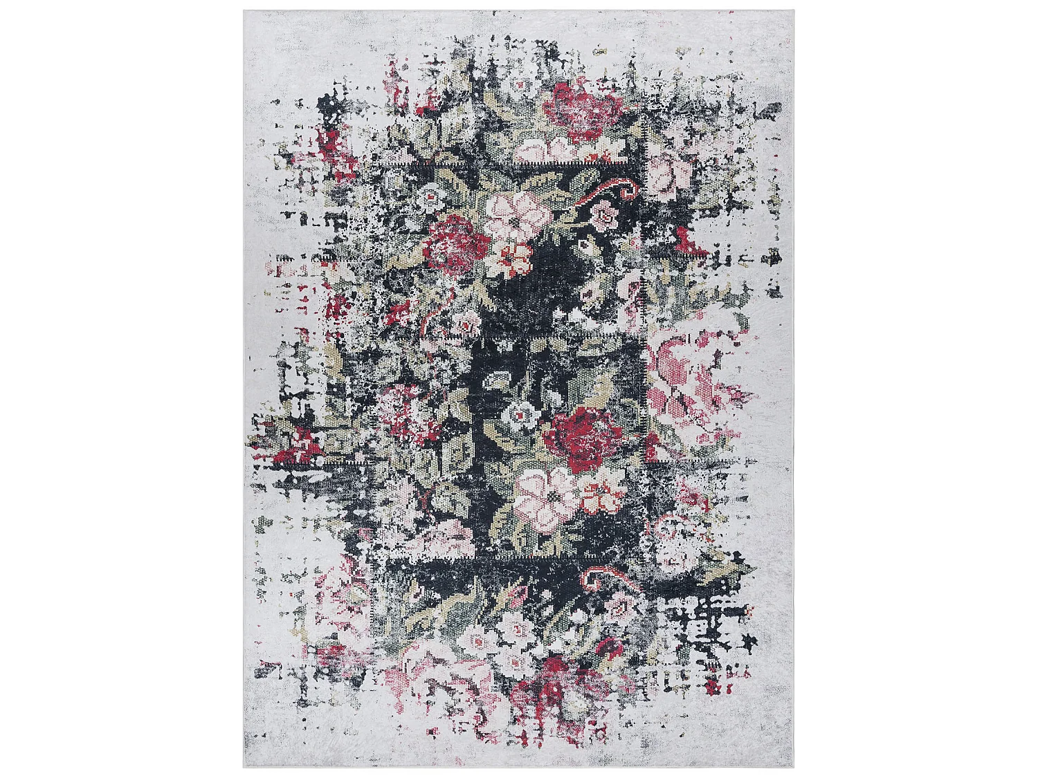 ANDRE 1816D tapijt wasbaar bloemen vintage antislip - wit / rood 80x150 cm